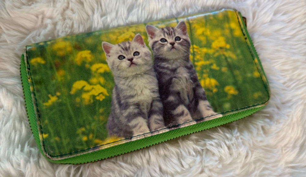 Cat Wallet Full Zip Faux Leather W/Card Slots and Coin Zip 7.5"X4"